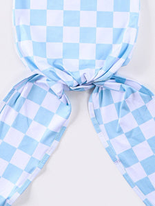 Blue Checkered Baby Knotted Gown