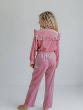 Load image into Gallery viewer, Girls Pink Velvet Ruffle Bow Fall Winter Fancy Pant Set