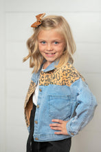 Load image into Gallery viewer, Kids Leopard Patch &amp; Light Wash Denim Button Pocket Jacket