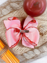 Load image into Gallery viewer, Pink Apple Embroidered Moonstitch Hair Bow