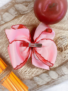 Pink Apple Embroidered Moonstitch Hair Bow