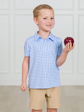 Load image into Gallery viewer, Boys Classic Periwinkle Blue Gingham Knit Short Sleeve Performance Polo