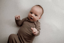 Load image into Gallery viewer, Cocoa Brown Ribbed Knotted Newborn Baby Gown sleepwear