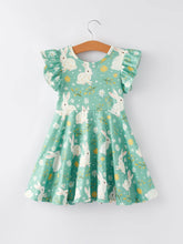 Load image into Gallery viewer, Easter Bunny Green Flying Sleeves Girls Dress