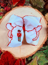 Load image into Gallery viewer, Nutcracker Embroidered Moonstitch Hair Bow: Christmas 2025