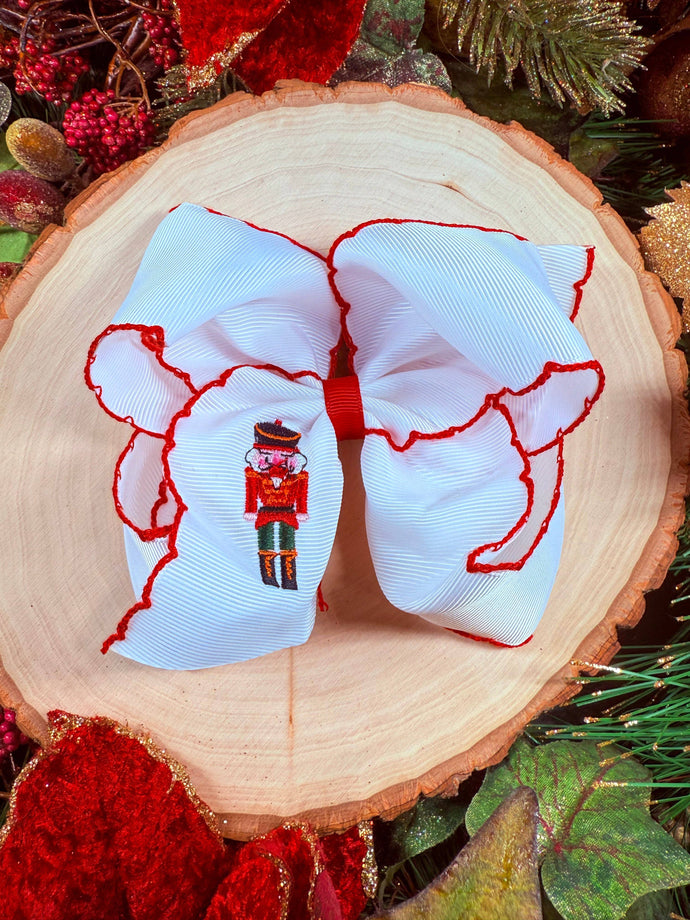 Nutcracker Embroidered Moonstitch Hair Bow: Christmas 2025