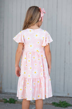 Load image into Gallery viewer, Girls Emma Pink Spring Daisy Flutter Sleeve Twirl Dress