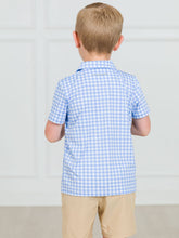 Load image into Gallery viewer, Boys Classic Periwinkle Blue Gingham Knit Short Sleeve Performance Polo