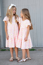Load image into Gallery viewer, Girls Emma Pink Spring Daisy Flutter Sleeve Twirl Dress