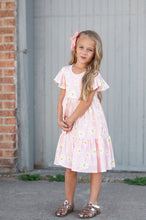 Load image into Gallery viewer, Girls Emma Pink Spring Daisy Flutter Sleeve Twirl Dress