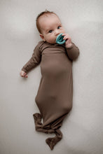 Load image into Gallery viewer, Cocoa Brown Ribbed Knotted Newborn Baby Gown sleepwear