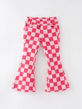 Load image into Gallery viewer, Girls Pink Plaid Print Elastic Flared Pants Jeans