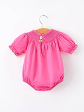 Load image into Gallery viewer, Girls Bow Smocking Embroidery Hot Pink Romper