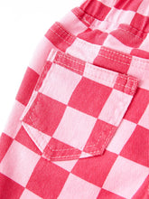 Load image into Gallery viewer, Girls Pink Plaid Print Elastic Flared Pants Jeans