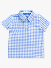 Load image into Gallery viewer, Boys Classic Periwinkle Blue Gingham Knit Short Sleeve Performance Polo