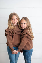 Load image into Gallery viewer, Kids Chocolate Double Ruffle Crew Neck Fall Winter Sweater