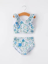 Load image into Gallery viewer, Blue Floral Girls Swimsuit
