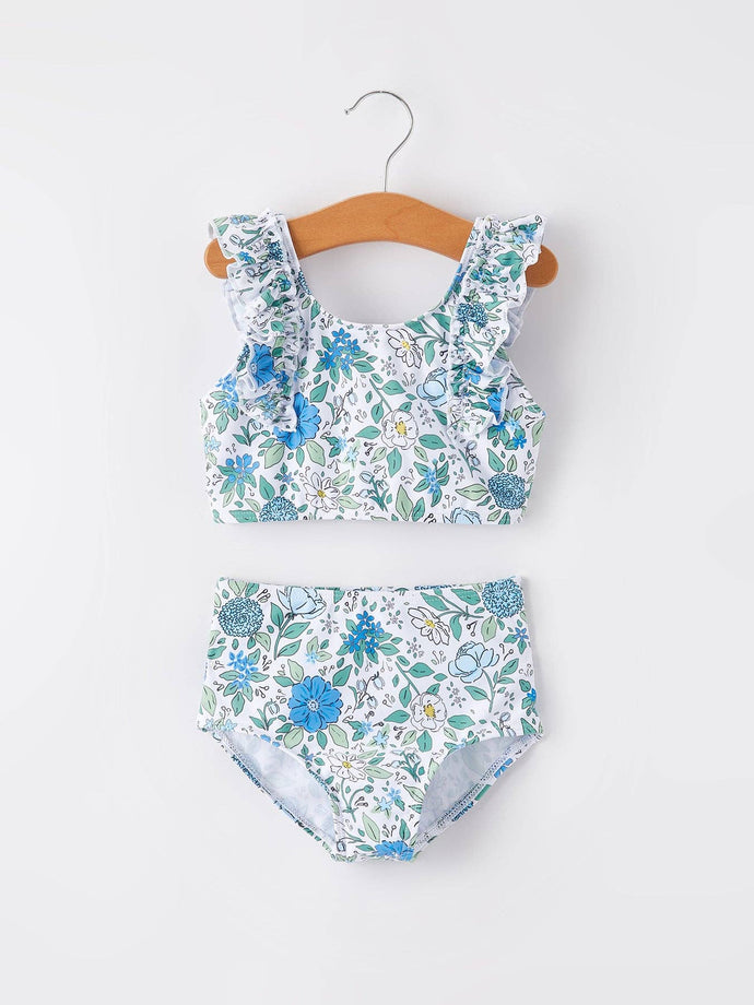 Blue Floral Girls Swimsuit