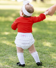 Load image into Gallery viewer, Baby Girls White Knit RuffleButt Bloomer