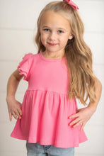 Load image into Gallery viewer, Kids Bright Pink Double Ruffle Flutter Sleeve Spring Shirt