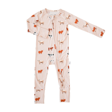 Load image into Gallery viewer, Bamboo 2-Way Convertible Zip Romper | Oatmeal Cow (0-24m)