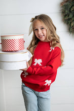 Load image into Gallery viewer, Kids Red Bow Crew Neck Christmas Holiday Winter Sweater
