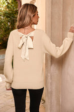 Load image into Gallery viewer, Lantern Sleeve V Neck Knot Back Sweater