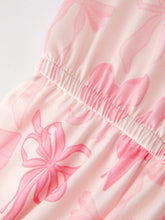 Load image into Gallery viewer, Pink Bow Print Girls Sling Flared Jumpsuit