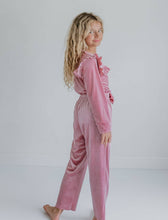 Load image into Gallery viewer, Girls Pink Velvet Ruffle Bow Fall Winter Fancy Pant Set