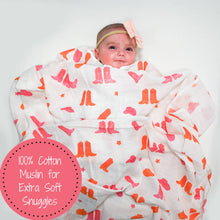 Load image into Gallery viewer, Life is Better in Pink Boots Baby Swaddle Blanket