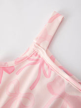 Load image into Gallery viewer, Pink Bow Print Girls Sling Flared Jumpsuit