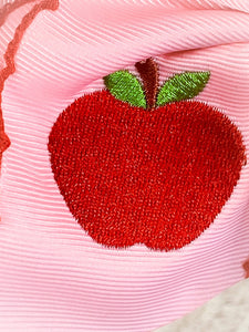 Pink Apple Embroidered Moonstitch Hair Bow