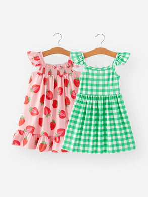 Summer Girls Strawberry and Plaid Dress