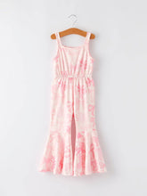 Load image into Gallery viewer, Pink Bow Print Girls Sling Flared Jumpsuit