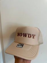 Load image into Gallery viewer, Howdy Hat: Tan Trucker Hat