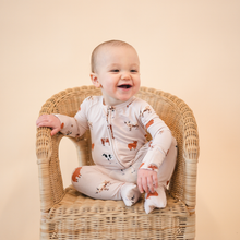 Load image into Gallery viewer, Bamboo 2-Way Convertible Zip Romper | Oatmeal Cow (0-24m)