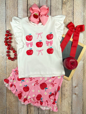 Apples & Bows Pink Ruffled Shorts Set