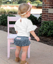 Load image into Gallery viewer, Baby Girls Light Wash Denim Woven RuffleButt Bloomer
