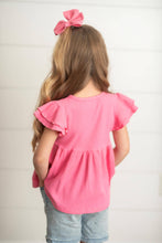 Load image into Gallery viewer, Kids Bright Pink Double Ruffle Flutter Sleeve Spring Shirt