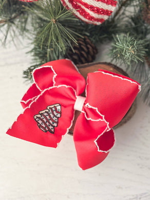 Christmas Tree Cake Moonstitch Hair Bow: Christmas 2025