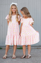 Load image into Gallery viewer, Girls Emma Pink Spring Daisy Flutter Sleeve Twirl Dress
