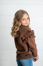 Load image into Gallery viewer, Kids Chocolate Double Ruffle Crew Neck Fall Winter Sweater