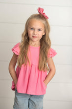 Load image into Gallery viewer, Kids Bright Pink Double Ruffle Flutter Sleeve Spring Shirt