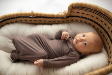 Load image into Gallery viewer, Cocoa Brown Ribbed Knotted Newborn Baby Gown sleepwear