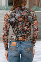 Load image into Gallery viewer, Floral Long Sleeve High Neck Sheath Mesh Blouse