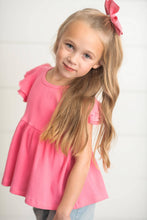 Load image into Gallery viewer, Kids Bright Pink Double Ruffle Flutter Sleeve Spring Shirt