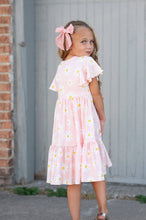 Load image into Gallery viewer, Girls Emma Pink Spring Daisy Flutter Sleeve Twirl Dress