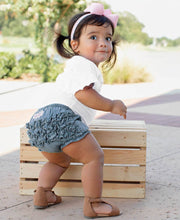 Load image into Gallery viewer, Baby Girls Light Wash Denim Woven RuffleButt Bloomer