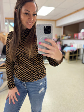 Checked Out Top- Black & Mocha