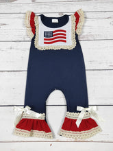 Load image into Gallery viewer, Baby Girl Flag Appliqué Patriotic Romper